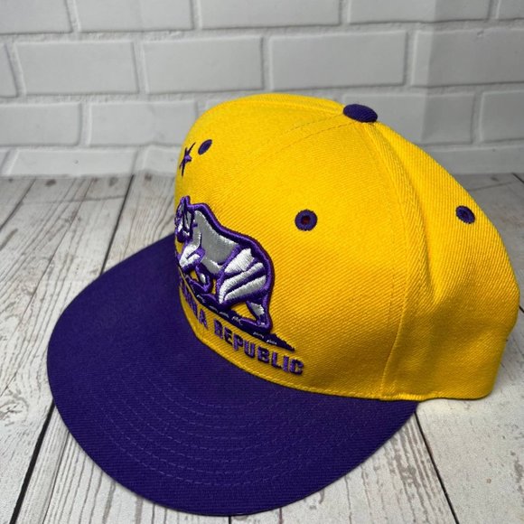 California Republic Whang Clothing Hat Snapback Cap Yellow Purple Men - Picture 2 of 7